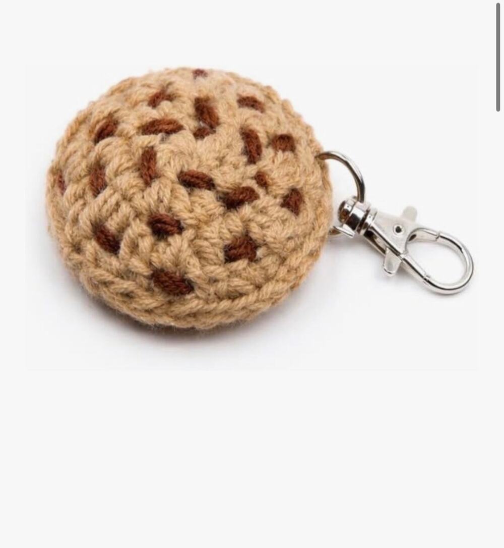 Handmade Crocheted chocolate chip Cookie keychain Accessory, Soft Yarn, 3x0.5 In